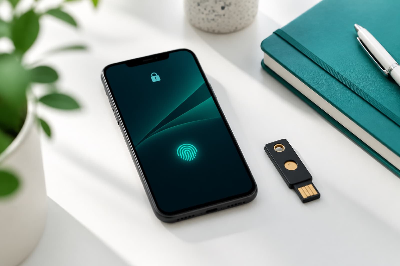 Editorial illustration of a phone lock and passkey